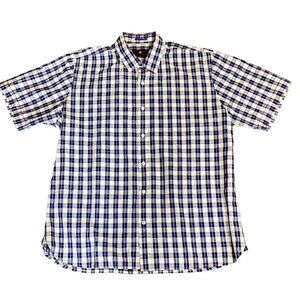 Toscano Mens XL SS Casual Button Front Cotton Shirt Blue & White Plaid 219H